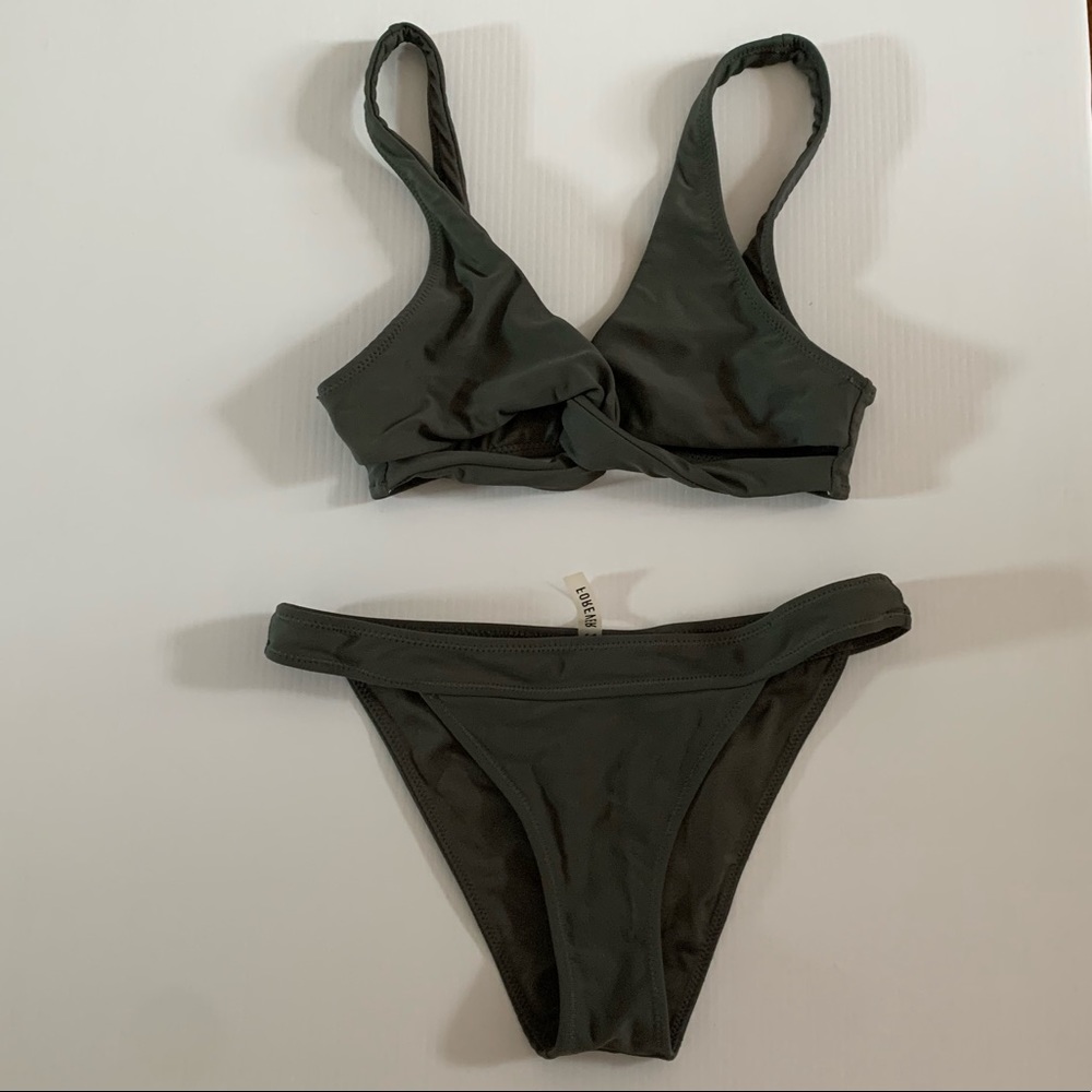 Army green twist top bikini swimsuit